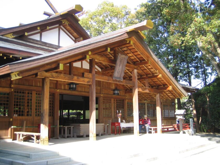 Sarutahiko Shrine main hall with distinctive octagonal architecture
