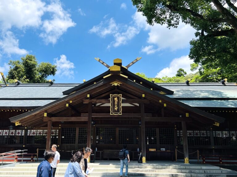 Sarutahiko Shrine entrance with stone lanterns