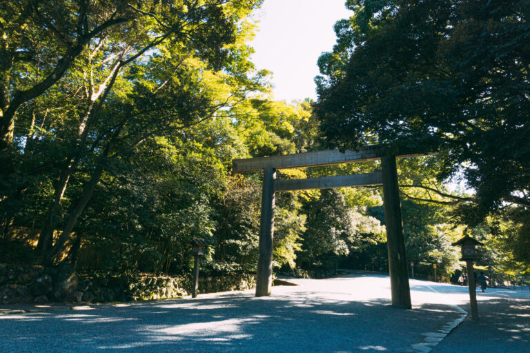 Ise Grand Shrine main sanctuary surrounded by ancient forest