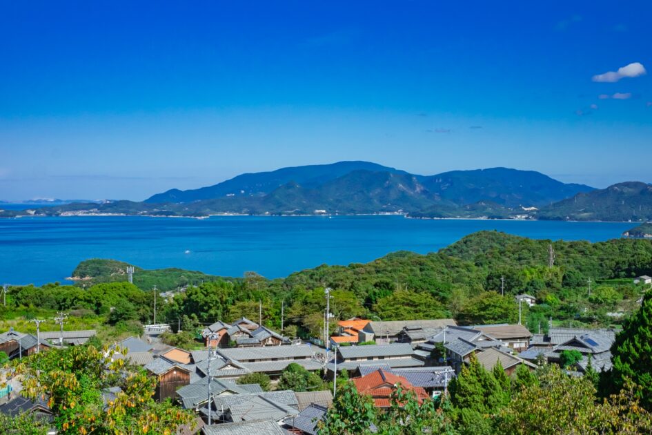 Teshima Island terraced rice paddies and Seto Inland Sea