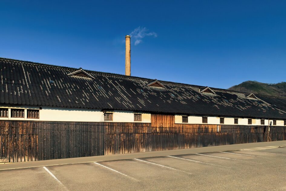 Traditional black-walled soy sauce breweries lining the streets of Hishio no Sato