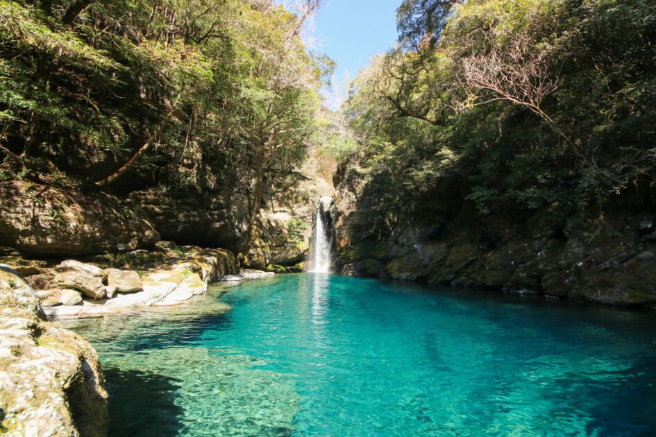 Niko Fuchi circular plunge pool glowing blue-green in Ino Town Kochi