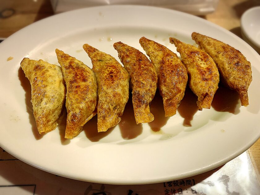 Golden crispy yatai gyoza dumplings at Hirome de Yasubei in Kochi