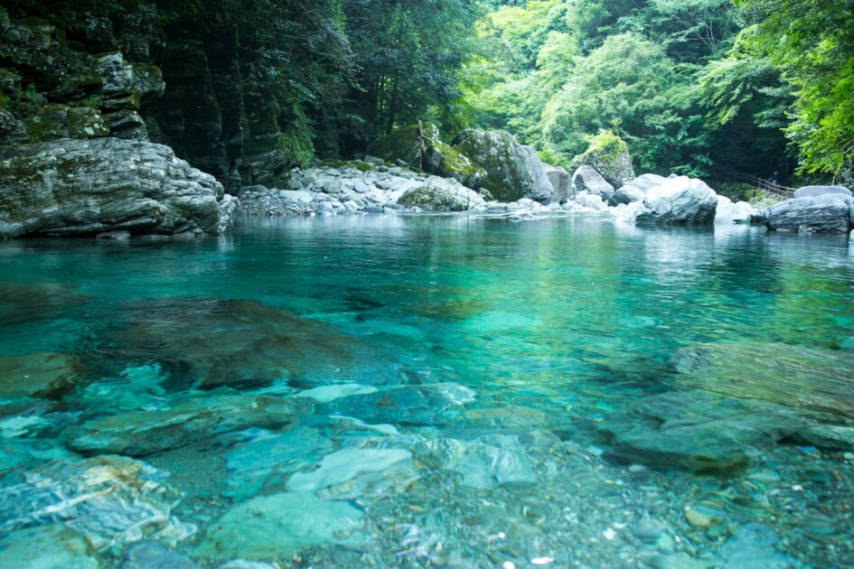 Niyodo Blue crystal clear water glowing turquoise in Kochi Japan