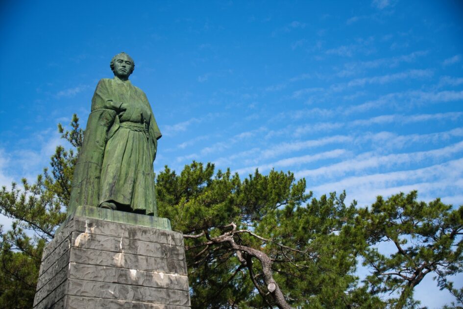 Sakamoto Ryoma bronze statue at Katsurahama Beach overlooking the Pacific Ocean Kochi