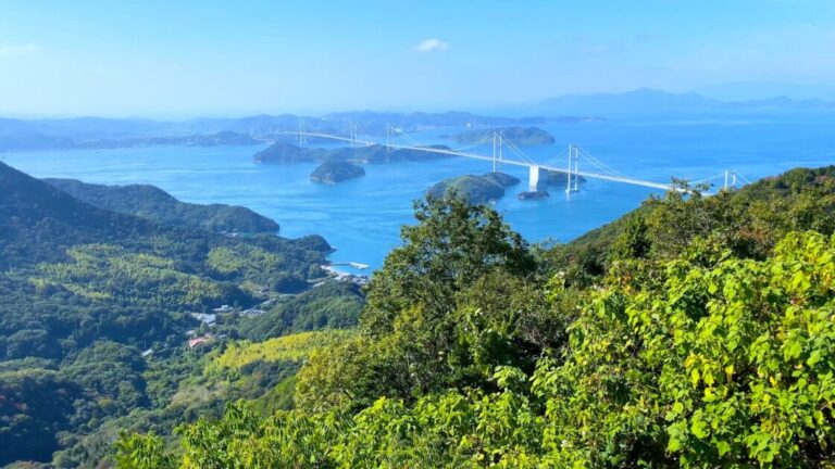 Shimanami Kaido bridge stretching across the Seto Inland Sea connecting islands between Onomichi and Imabari