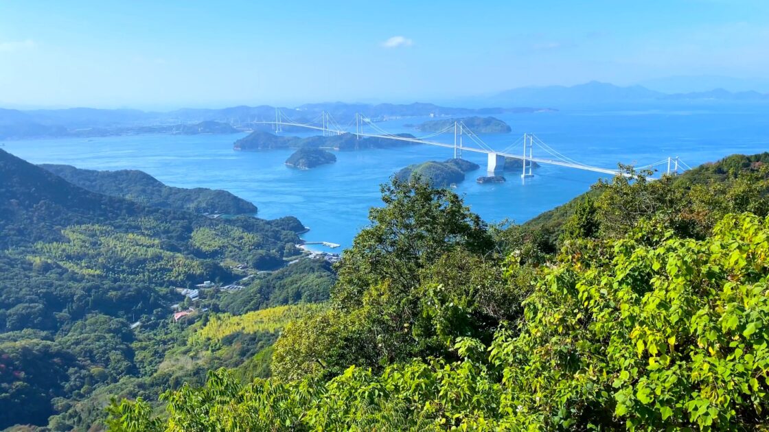 Shimanami Kaido bridge stretching across the Seto Inland Sea connecting islands between Onomichi and Imabari