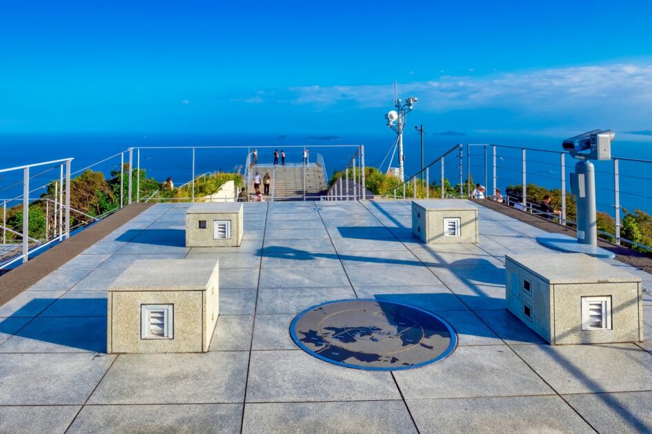 Panoramic view from Kiro-san Observatory showing Kurushima Kaikyo Bridge and Seto Inland Sea islands