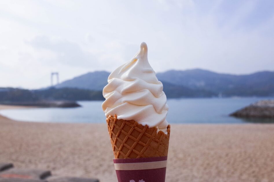 Hakata salt soft-serve ice cream, a popular treat on Hakatajima Island